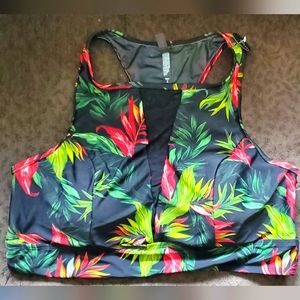 Black Tropical Print Wireless Swim Top